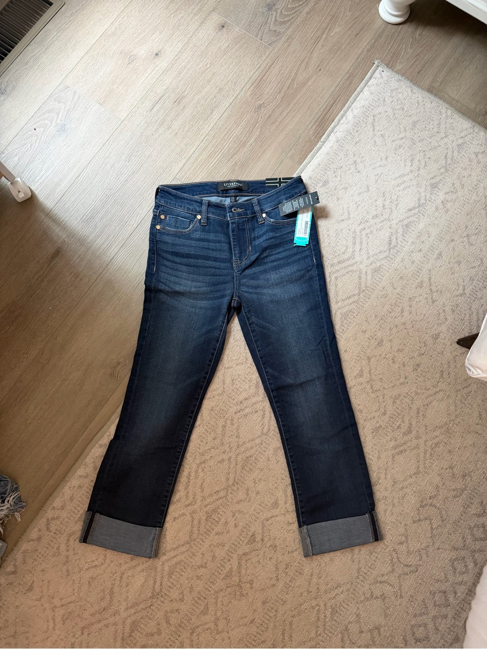 Liverpool Indigo Cropped Capri Boyfriend Jeans with Cuffs